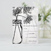 Romantische Mason Jar Shadows Damask Wedding RSVP Karte (Stehend Vorderseite)