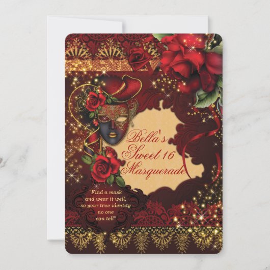 Romantische Masquerade Sweet 16 Party lädt ein Einladung (Vorderseite)