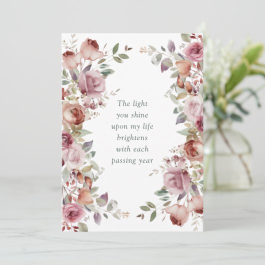 Romantische Mauve Floral Wedding Anniversary Card (Stehend Vorderseite)
