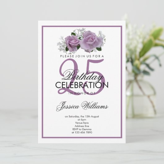 Romantische Mauve Rose Geburtstag Einladung (Stehend Vorderseite)