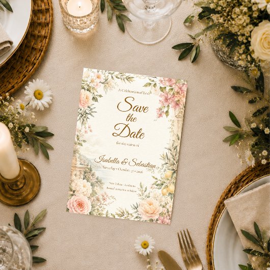 Romantische mediterrane Hochzeit Save The Date