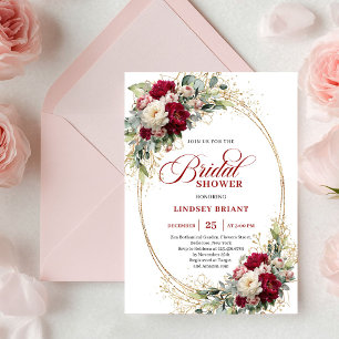 Romantische Merlot-Rosen Goldene Hochzeitsduschein Einladung