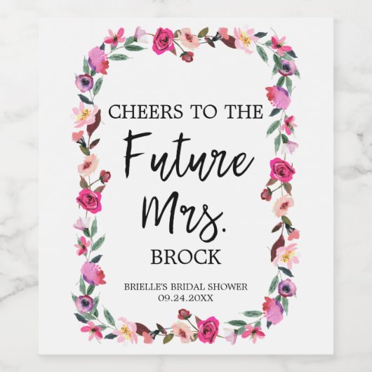 Romantische Messe Wreath Future Frau Brautparty Weinetikett (Einzelnes Label)