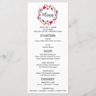 Romantische Messe Wreath Wedding Menu Card Menükarte