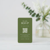 Romantische Minimal UAwg Qr Code Moss Green Weddin Begleitkarte (Stehend Vorderseite)