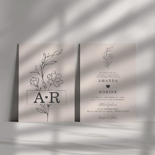 Romantische Minimalistische Blumenhochzeit Einladung