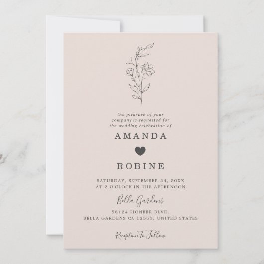 Romantische Minimalistische Blumenhochzeit Einladung (Rückseite)