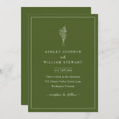 Romantische Minimalistische Blumenmoos Grüne Hochz Einladung (Vorne/Hinten)