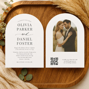 Romantische Minimalistische QR-Code-Foto-Hochzeit Einladung
