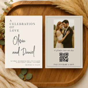 Romantische Minimalistische Schrift Foto QR-Code H Einladung