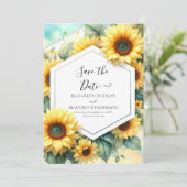 Romantische Minimalistische Sonnenblumenhochzeit Save The Date (Stehend Vorderseite)