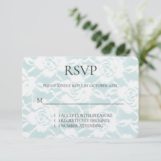 Romantische Minze White Roses Blumenhochzeit RSVP (Stehend Vorderseite)