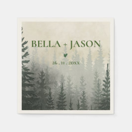 Romantische Misty Forest Trees Hochzeitspapier Serviette
