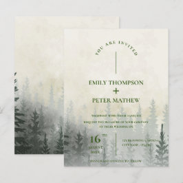 Romantische Misty Forest Watercolor Trees Wedding Postkarte