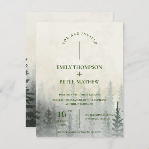 Romantische Misty Forest Watercolor Trees Wedding Postkarte