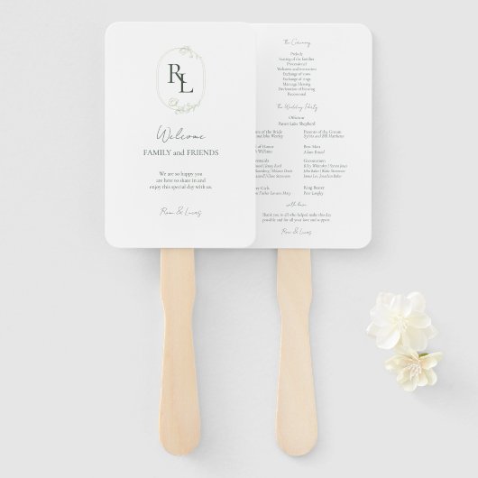 Romantische Mit Monogramm Anfänge Hochzeit Fächer (Vorne und Hinten)