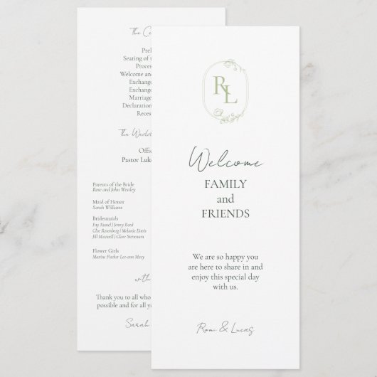 Romantische Mit Monogramm Anfänge Hochzeit Programm (Vorne/Hinten)