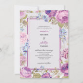 Romantische mittelviolette Rose mit Rotkohl Hochze Einladung (Vorderseite)