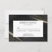 Romantische moderne Black and Gold Wedding RSVP Ca Karte (Vorderseite)