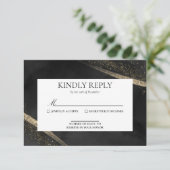 Romantische moderne Black and Gold Wedding RSVP Ca Karte (Stehend Vorderseite)