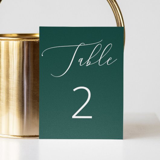 Romantische Moderne Deep Emerald Green Script Hoch Tischnummer