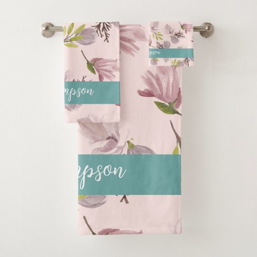 Romantische moderne Gestaltung monogramm pink und Badhandtuch Set (Insitu)