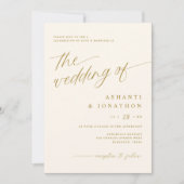 Romantische, moderne Goldene Elfenbein auf einer H Einladung (Vorderseite)