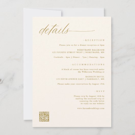 Romantische, moderne Goldene Elfenbein auf einer H Einladung (Rückseite)