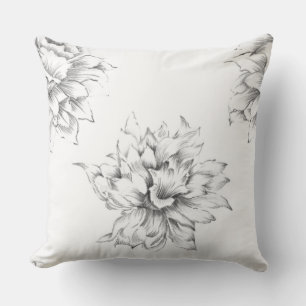 Romantische moderne Hand zeichne blumenSchwarz-wei Kissen