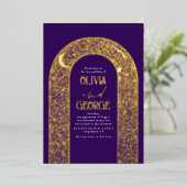 Romantische Moderne Hochzeit Lila & Gold Folieneinladung (Stehend vorne)