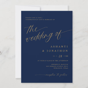 Romantische moderne Navy-Blau-Gold-Hochzeit alles Einladung