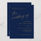 Romantische moderne Navy Blue Gold auf einer Hochz Einladung (Vorne/Hinten)