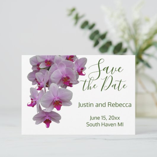 Romantische moderne Rosa Orchideen, Orchideen-Foto Save The Date (Stehend Vorderseite)