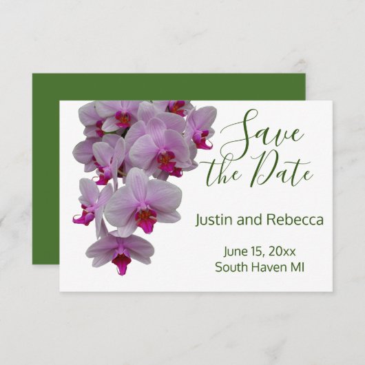 Romantische moderne Rosa Orchideen, Orchideen-Foto Save The Date (Vorne/Hinten)