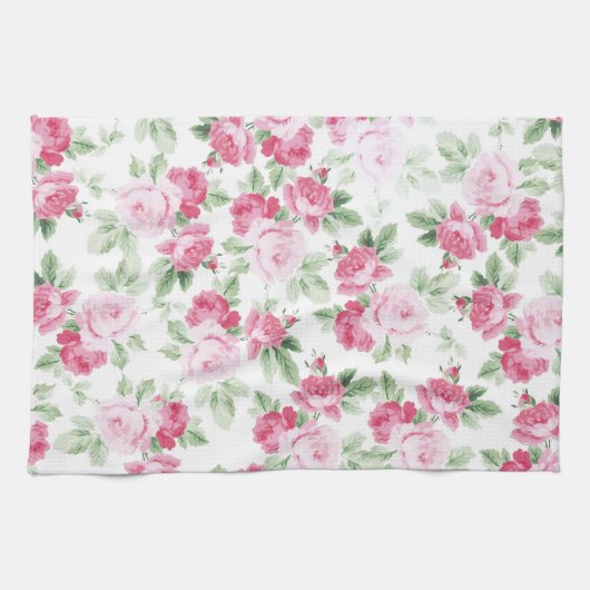 Romantische, moderne, rosa, trendige Rose Geschirrtuch (Horizontal)