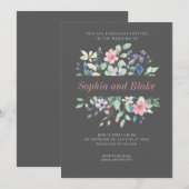 Romantische Moderne Wildblumen Dunkelgraue Hochzei Einladung (Vorne/Hinten)
