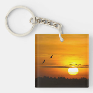 Romantische Momente Krane bei Sonnenaufgang Foto m Schlüsselanhänger