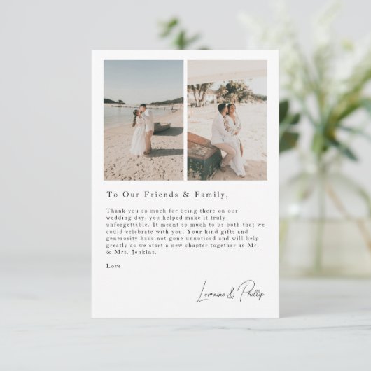 Romantische Momente moderne 3-Foto Hochzeit danke (Stehend Vorderseite)