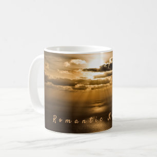 Romantische Momente Sonnenuntergang Foto mit Text Kaffeetasse