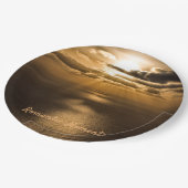 Romantische Momente Sonnenuntergang Foto mit Text Pappteller (Schrägansicht)