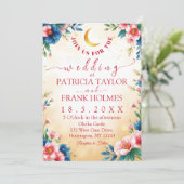 Romantische Mond- und Blumenhochzeit Einladung (Stehend Vorderseite)