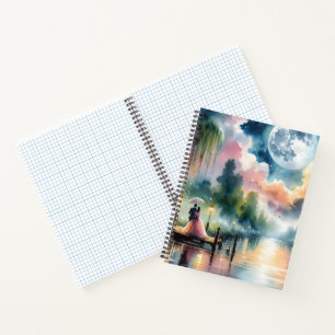 Romantische Mondlicht-Aquarell-Nachtszene Notizblock