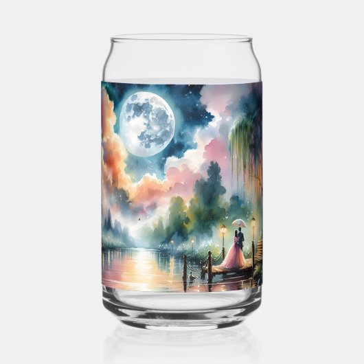 Romantische Mondlicht Wasserfarben Nachtszene Dosenglas (Rückseite)