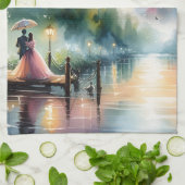 Romantische Mondlicht Wasserfarben Nachtszene Geschirrtuch (Gefaltet)