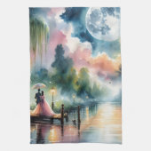 Romantische Mondlicht Wasserfarben Nachtszene Geschirrtuch (Vertikal)