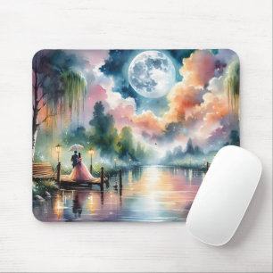 Romantische Mondlicht-Wasserfarben-Nachtszene Mousepad