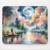 Romantische Mondlicht Wasserfarben Nachtszene Mousepad (Vorne)