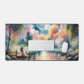 Romantische Mondlicht Wasserfarben Nachtszene Schreibtischunterlage (Tastatur & Maus)