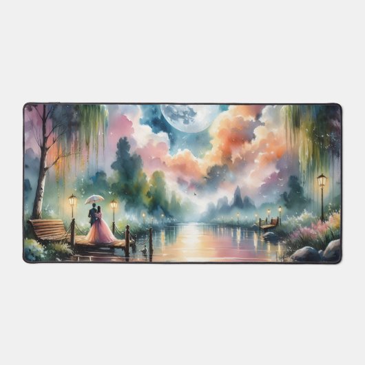 Romantische Mondlicht Wasserfarben Nachtszene Schreibtischunterlage