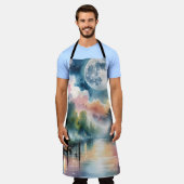 Romantische Mondlicht Wasserfarben Nachtszene Schürze (Getragen)